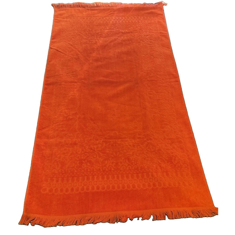 Stevens Utica Orange Fringe Bath Towel 48x25.5 Cotton Floral Damask Vintage
